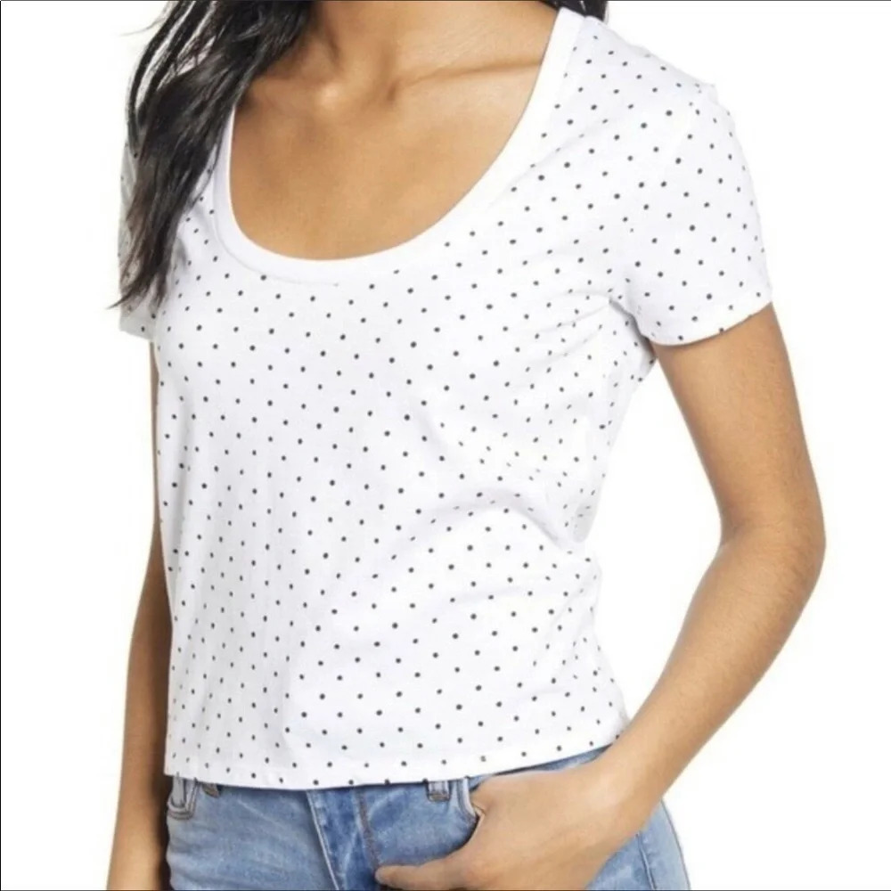 BP Nordstrom Scoop Neck Cropped Polka Dot Shirt S v6x